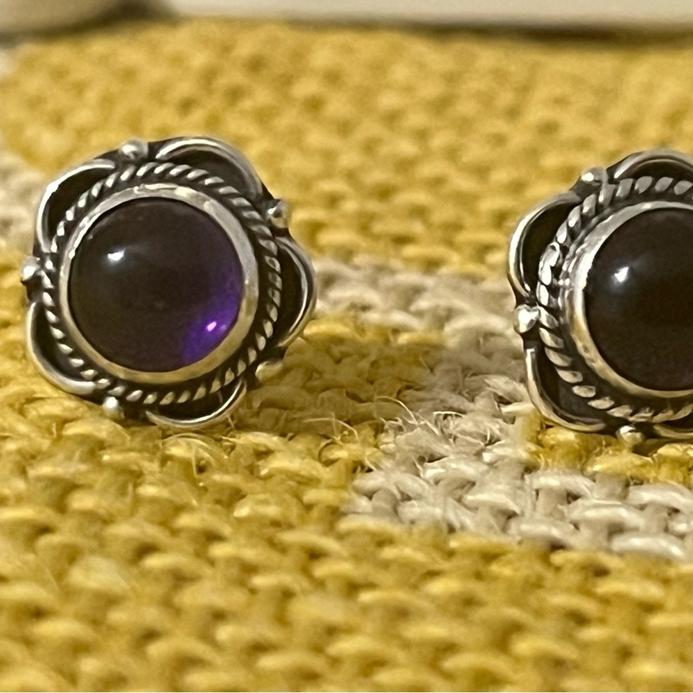 Silver and Purple amethyst Floral Stud Earrings